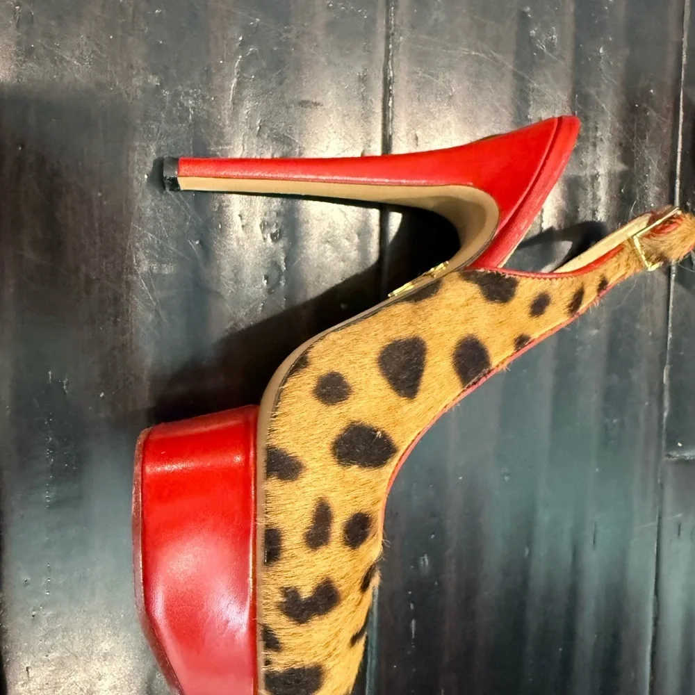 Rare Charlotte Olympia vintage pony hair /leopard print platform slingbacks